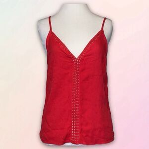 Retro, Cherry Red, Cotton, Eyelet Cami Tank Top